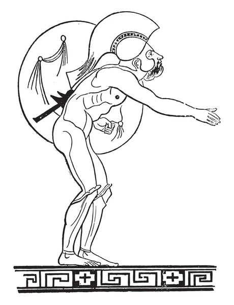 Warrior, Greek caricature, vintage engraving. — Stock Vector