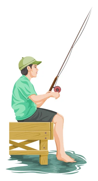 Vector Illustration Teenage Boy Fishing — Stock Vector