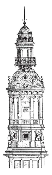 巴黎市政厅，钟楼，复古雕刻. — 图库矢量图片