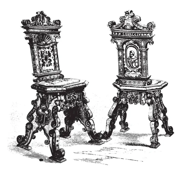 Krzesła Początku Xvii Wieku Ilustracja Grawerowana Stylu Vintage Pittoresque 1867 — Wektor stockowy