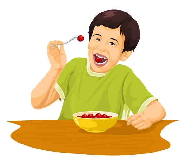 Εικονογράφηση Διάνυσμα Αγόρι Τρώει Σταφύλια Πιρούνι — Διανυσματικό Αρχείο
