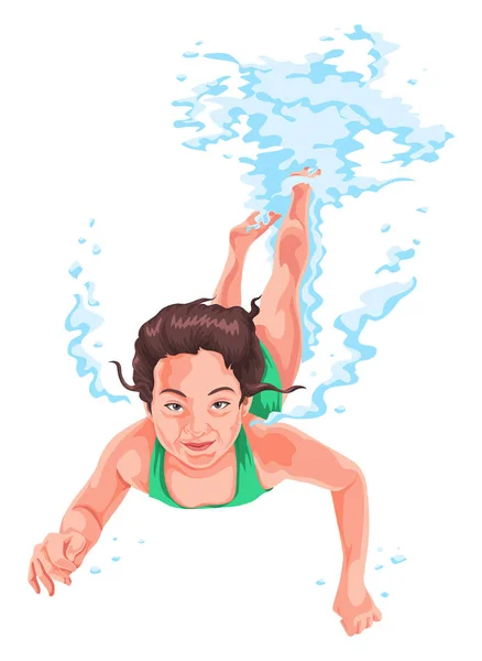 Vector Εικονογράφηση Της Γυναίκας Εξάσκηση Υποβρύχιας Κολύμβησης — Διανυσματικό Αρχείο