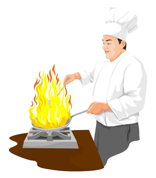 Ilustración Vectorial Del Chef Preparando Alimentos — Vector de stock