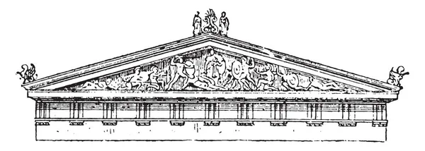 Acroterion, pediment of the temple of Aegina, vintage engraving. — Stock Vector