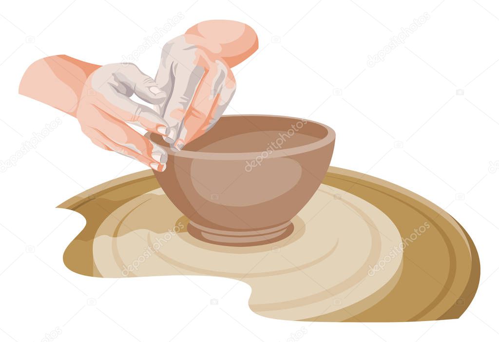 Vector of hands making pottery.