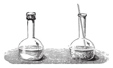 Sodyum sülfat Anlık kristalleşme, vintage illüstrasyon kazınmış. Magasin Pittoresque 1867.