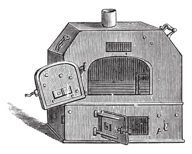 Taşınabilir fırın, vintage illüstrasyon kazınmış.