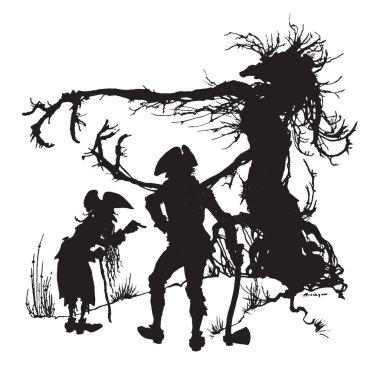 Yaşlı bir ağaç standları; kesmek ve sen-ecek bulmak bir şey kökleri, vintage oyulmuş illüstrasyon