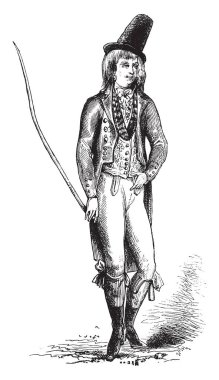 İngilizce kostüm 1792, vintage oyma.