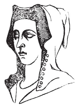 Saç modelleri kadın, 1360-1390, vintage oyma.