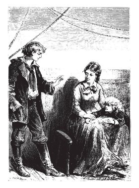 The novice always reassured Mrs. Weldon, vintage engraved illustration clipart