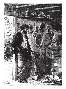 Bir suskun adam, vintage oyulmuş illüstrasyon