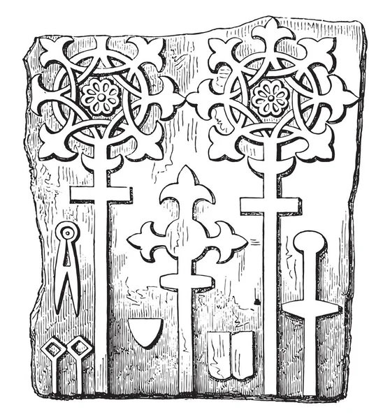 Gravstein fra 1300-tallet, Darlington, Durham, årgang engr – stockvektor