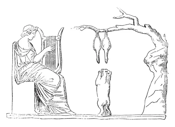 イラストが刻まれたヴィンテージ猫 カピトリーノ博物館のレリーフを訓練します マガシンドス Pittoresque 1878 — ストックベクタ