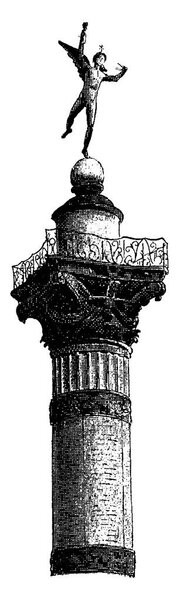 Верхняя часть июльской колонны, винтажная гравировка
.