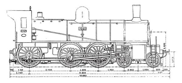 Stroj Tři Nápravy Podvozek Páry Western Railway Vintage Ryté Ilustrace — Stockový vektor