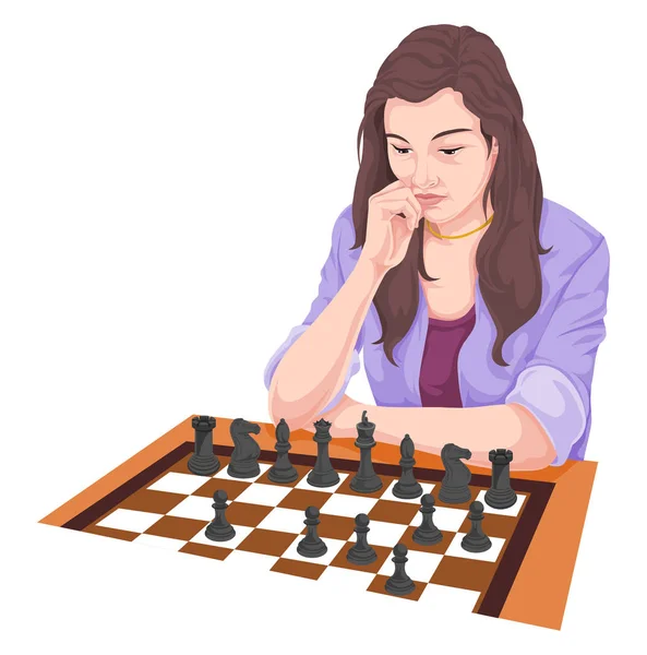 Vetor de mulher jogando xadrez . — Vetor de Stock