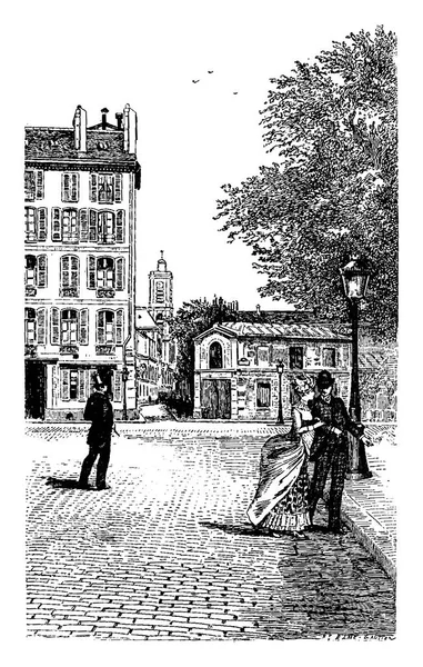 Rue de l'Abbe-de-Saint-Jacques Epee and upper-Pas, vintage engra — 图库矢量图片