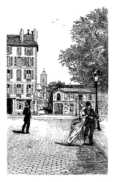 Rue de l 'Abbe-de-Saint-Jacques Epee and upper-Pas, vintage engra — Archivo Imágenes Vectoriales