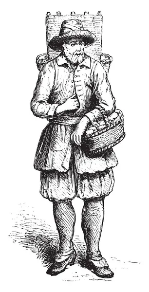 Cheesemaker comerciante de Marolles, en 1680 aproximadamente, vendimia — Vector de stock