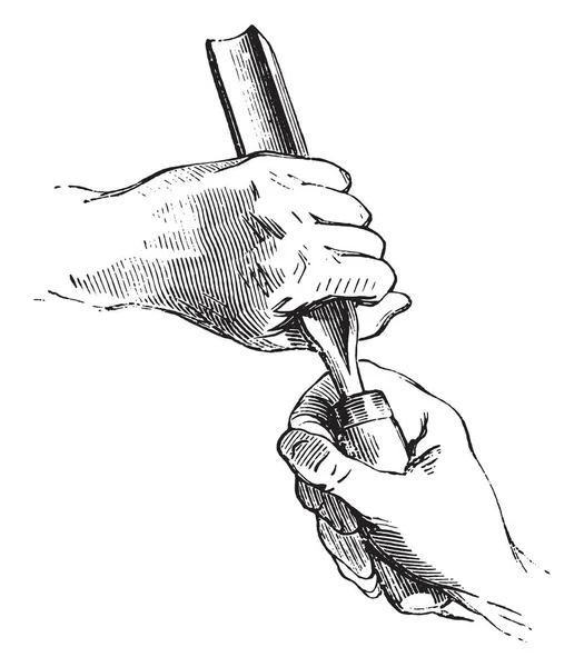 Beide Hände Halten Den Hohlmeißel Gravierte Illustration Magasin Pittoreske 1853 — Stockvektor