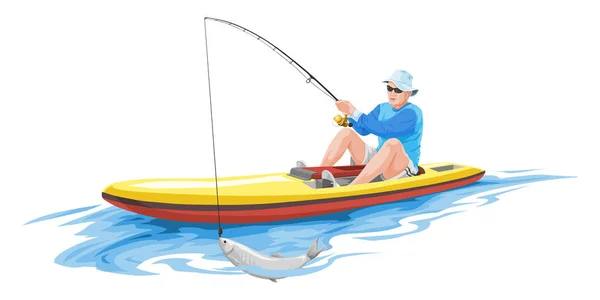Vector of man fishing on boat. — Stock Vector