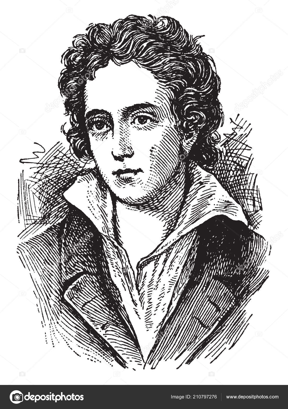 Percy Bysshe Shelley One Major English Romantic Poets Vintage Line â Stock Vector