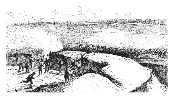 Batalla Yorktown Entre Los Británicos Los Estadounidenses Virginia Dibujo Líneas — Vector de stock