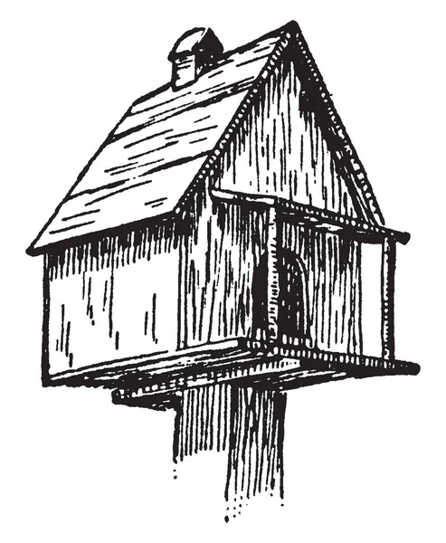 Birdhouse Dengan Pembukaan Bagian Bawah Gambar Garis Vintage Atau Ilustrasi - Stok Vektor