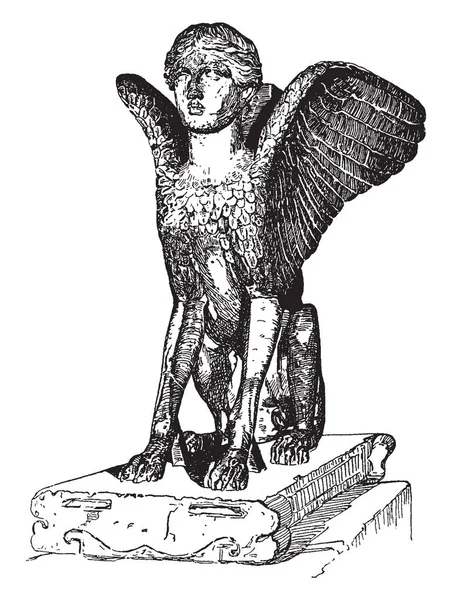 Lanuvium 的狮身人面像是一个希腊 罗马大理石桌支持的形状的狮身人面像 复古线画或雕刻插图 — 图库矢量图片