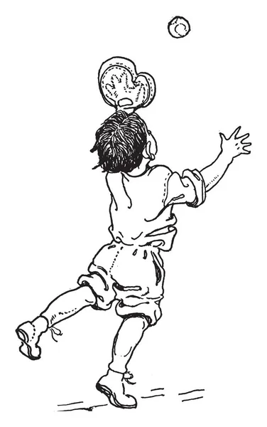 Niño Está Tratando Atrapar Pelota Durante Juego Béisbol Dibujo Línea — Archivo Imágenes Vectoriales