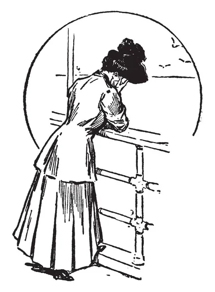 Žena Pláče Vintage Kreslení Čar Nebo Gravírování Obrázku — Stockový vektor