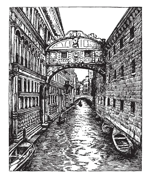 ヴェネツィアの北にある橋であり 囲まれた橋は白い石灰岩 ビンテージの線描画や彫刻イラストの作られてため息橋 — ストックベクタ