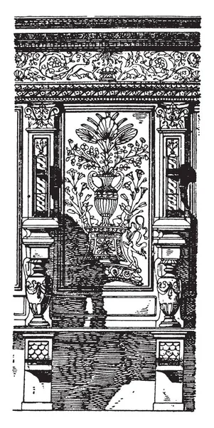 第十七世纪 Stoup 有一个碗形状包含圣洁水和狮子面孔在 Stoup 复古线图画或雕刻例证 — 图库矢量图片