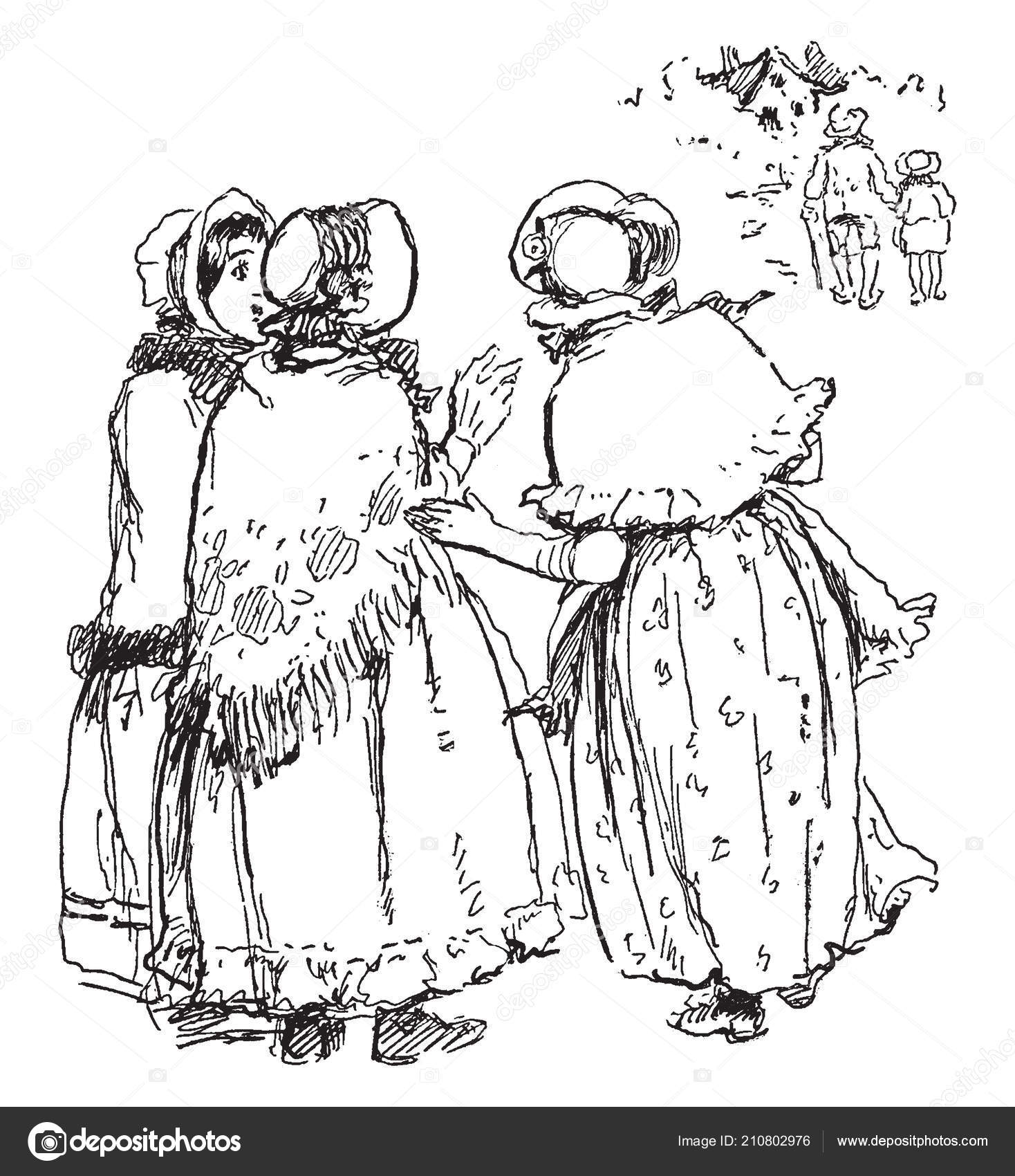 Three Women Gossiping Man Child Vintage Line Drawing Engraving Illustration Vector Image By C Morphart Vector Stock Three Women Gossiping Man Child Vintage Line Drawing Engraving Illustration Vector Image By C Morphart Vector Stock