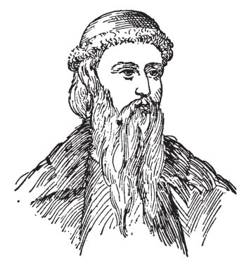 Johannes Gutenberg Avrupa'ya Baskı Matbaa, vintage çizgi çizme veya oyma illüstrasyon ile tanıştıran.