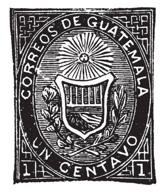 This image represents Guatemala Un Centavo Stamp in 1871, vintage line drawing or engraving illustration. clipart