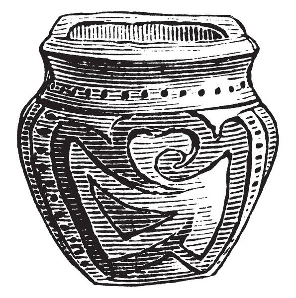 ネイティブのアメリカ人によって作られた陶器の花瓶 Chitrakala Parishatha ビンテージの線描画や彫刻イラストに建てられた陶器の花瓶 — ストックベクタ