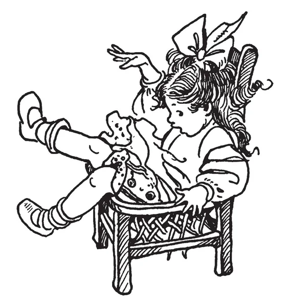 Дівчина Падіння Сцена Показує Дівчинка Падають Стілець Vintage Штриховий Малюнок — стоковий вектор