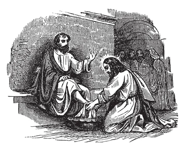 Jésus Lave Les Pieds Simon Pierre Lors Dernier Souper Dessin — Image vectorielle