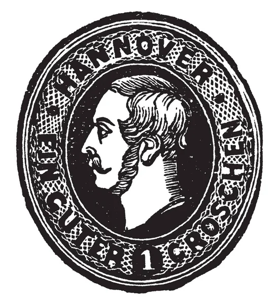 这张图片代表汉诺威信封1古银币在 1857年 复古线图画或雕刻例证 — 图库矢量图片