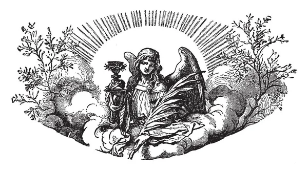 Ein Engel mit heiligem Gral, Dornenkrone und Palmwedel — Stockvektor