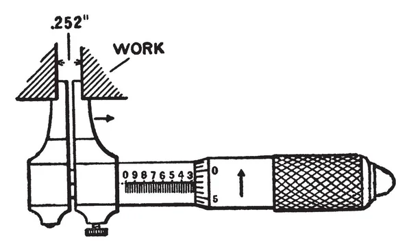 この図は マイクロメータの測定 ビンテージの線描画や彫刻イラスト — ストックベクタ