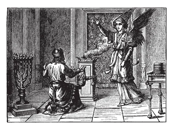 Een Engel Afgebeeld Tempel Met Haar Rechterarm Verhoogd Zacharias Priester — Stockvector