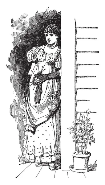 女性穿着连衣裙的矢量插图 复古风格 — 图库矢量图片