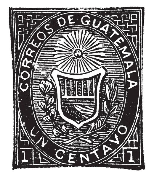 这个形象代表危地马拉联合国 Centavo 邮票在 1871年 复古线画或雕刻插图 — 图库矢量图片