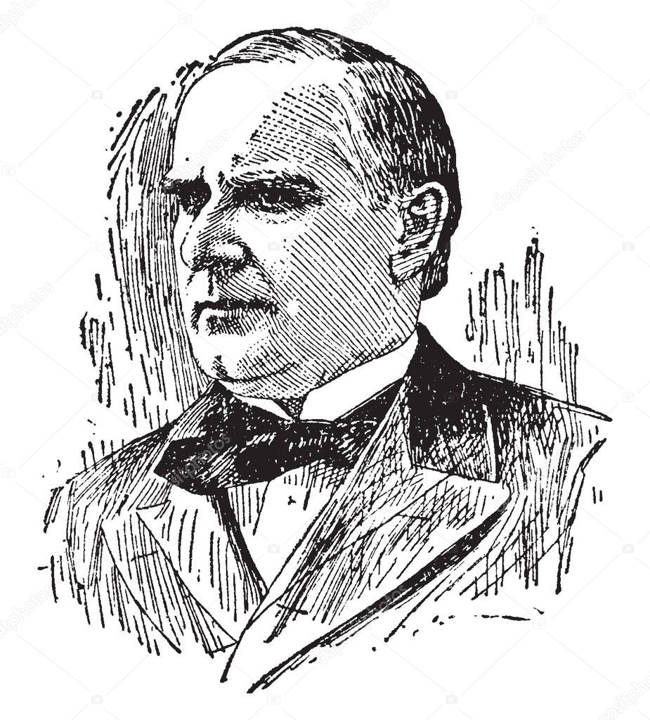 President William McKinley, 1843-1901, he was the 25th president of the United States from 1897 to 1901, vintage line drawing or engraving illustration