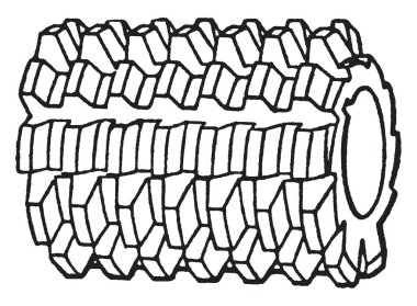 Bu örnekte işlev dişli Hob, vintage çizgi çizme veya oyma illüstrasyon temsil eder..