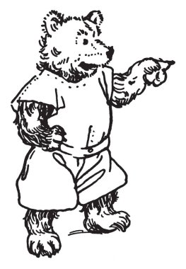 Yavru ayı, insan elbise ve bir şeye, vintage çizim için işaret veya illüstrasyon oyma içinde bu resmi bir ayı gösterir