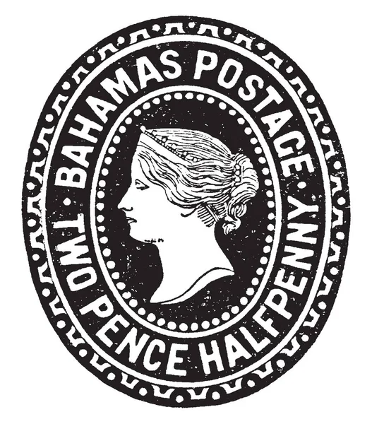 这个插图代表巴哈马两便士便士信封在 1892年 复古线画或雕刻插图 — 图库矢量图片